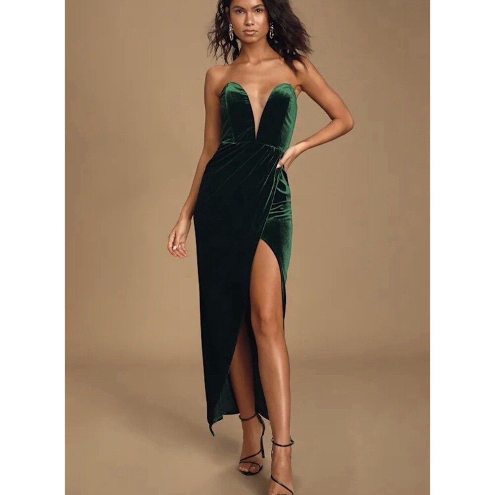 Lulus My Dream Come True Forest Green Velvet Strapless Dress Prom Sz M Beauty Qu